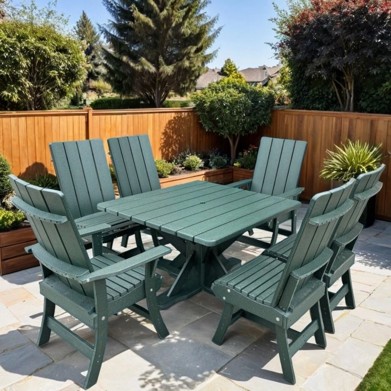 Turf green outdoor dining set with table and chairs on a patio
