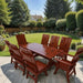 Modern Dining Set for 8 with 6' Table on a patio in a garden setting - knotted cedar - mahogany glossy