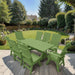 Modern Dining Set for 8 with 6' Table on a patio with a garden and house in the background - lime green