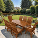 Modern Dining Set for 8 with 6' Table on a patio in a garden setting - clear cedar - caramel glossy