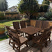 Modern Dining Set for 8 with Pedestal Table on a wooden deck in a garden setting - poly luxe - woodgrain brazilian walnut