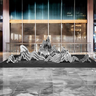 Mountain Range Silver Abstract Steel Sculptures - All Variants indoor set up