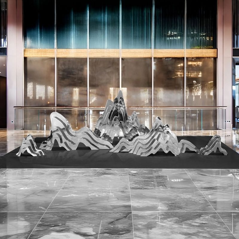 Mountain Range Silver Abstract Steel Sculptures - All Variants indoor set up