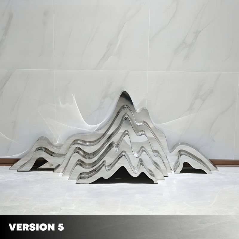 Mountain Range Silver Abstract Steel Sculptures - Version 5 indoor set up