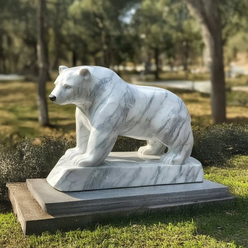 Polar Bear White Marble Outdoor Sculpture outdoor setting