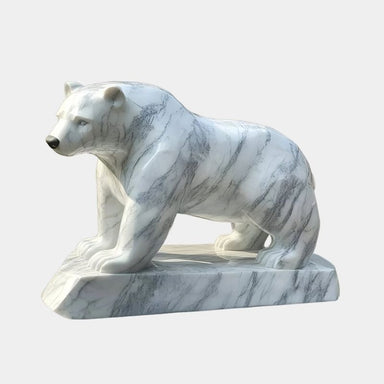 Polar Bear White Marble Outdoor Sculpture in a clean background