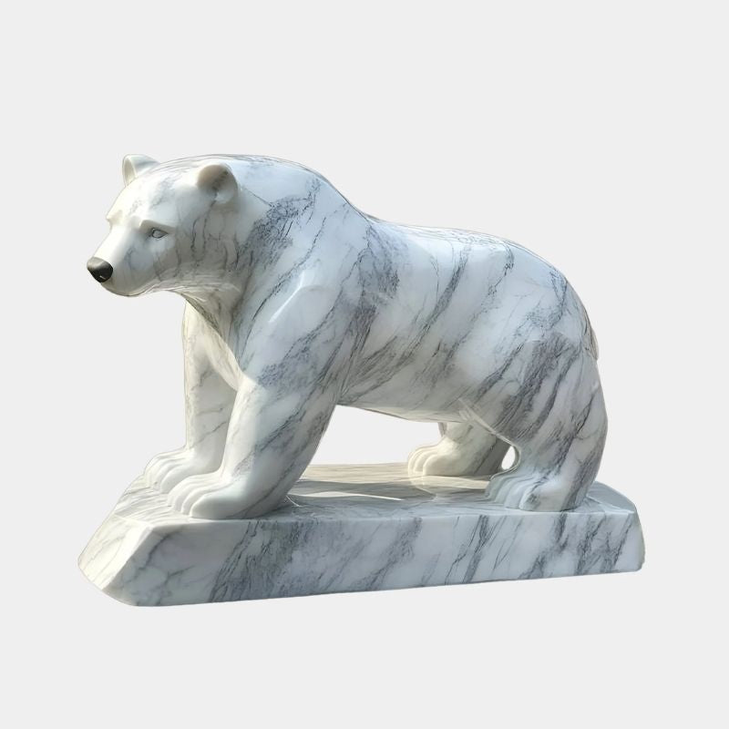 Polar Bear White Marble Outdoor Sculpture in a clean background