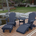 Royal Complete Patio Set on a wooden deck by a pond with a cabin in the background - poly luxe - patriot blue