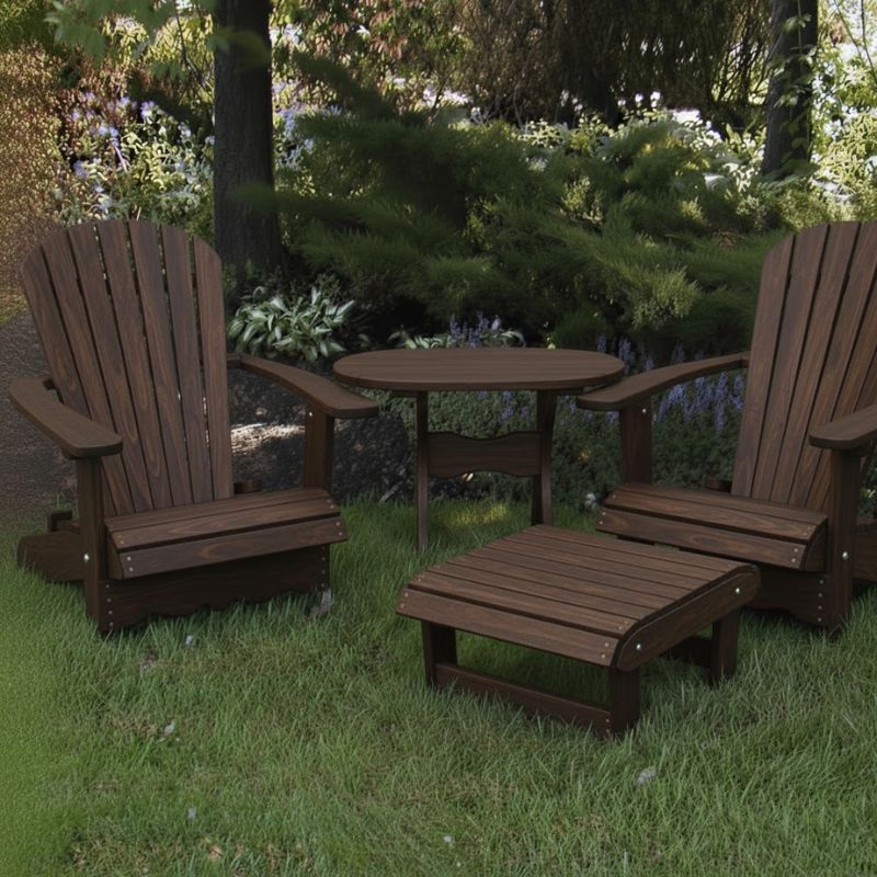 Royal Patio Set on grass with trees in the background - poly luxe - woodgrain brazilian Walnut