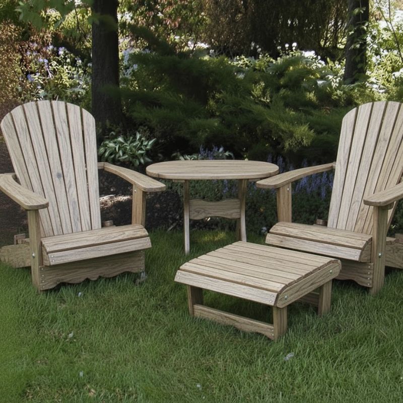 Royal Patio Set on grass with trees in the background - poly luxe - woodgrain driftwood grey