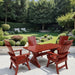 Modern Dining Set for 4 with 6' Table on a patio, surrounded by greenery - knotted cedar - mahogany glossy