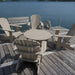 Royal Social Set for 4 on a dock by a body of water - poly luxe - woodgrain driftwood grey