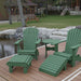 Royal Complete Patio Set on a wooden deck by a pond with a cabin in the background - poly luxe - turf green