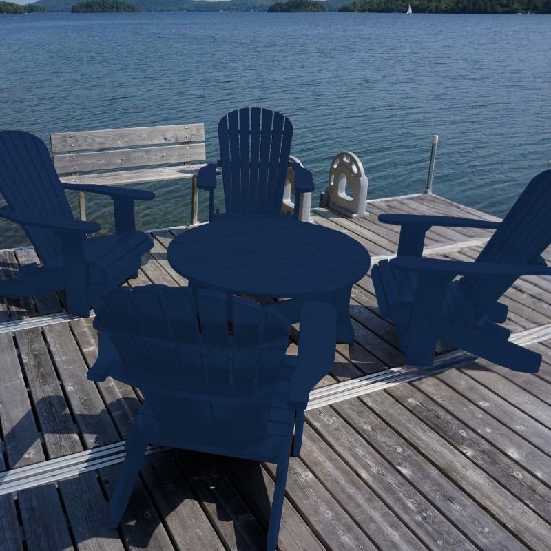blue adirondack chairs and coffee table