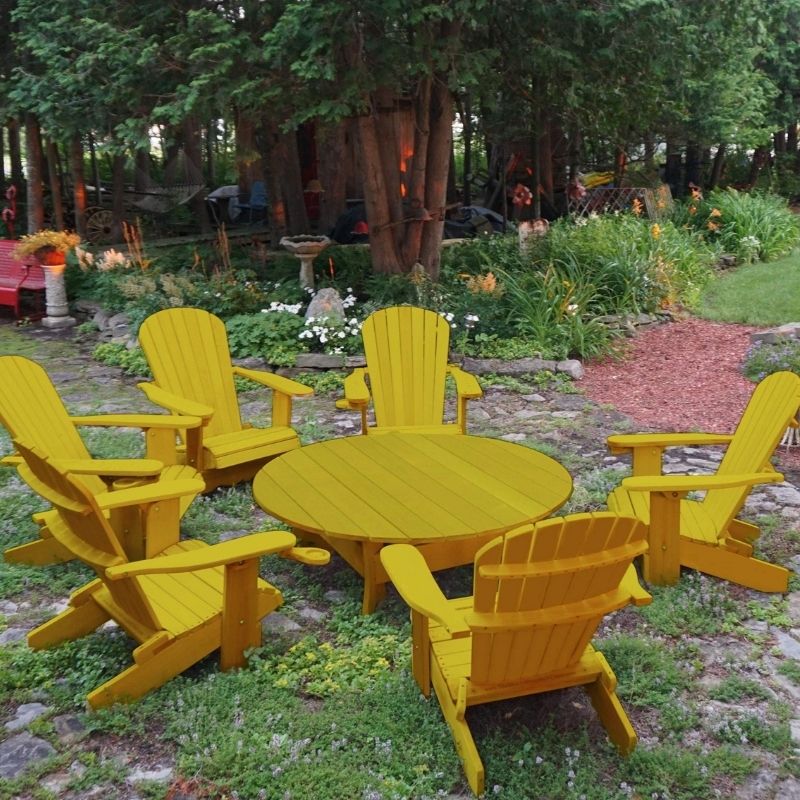 yellow Adirondack chair set with coffee table