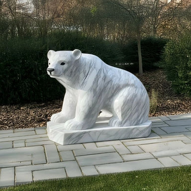 Seated Polar Bear White Marble Outdoor Sculpture outdoor setting