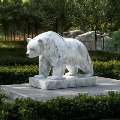 Walking Polar Bear White Marble Outdoor Sculpture outdoor setting