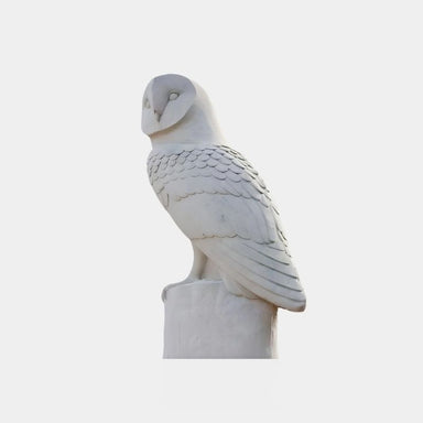 Watchful Owl Marble Outdoor Sculpture in clear background